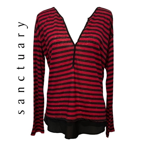 Sanctuary (NWT) Linen Deep V Neck Long Sleeve Top Size Large - Picture 1 of 9